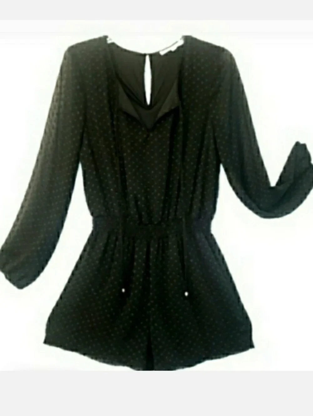 Romper Shorts Black Sheer Sleeves Swiss Dot Daniel Rainn Designer 🦋 Retail $69- - Picture 3 of 13